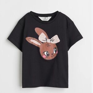 H&M Black Girl’s T-Shirt with Bunny Design - 5t/6